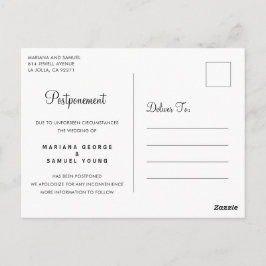 Cartão Postal Anúncio de Adiamento de Casamento em Letra Simples