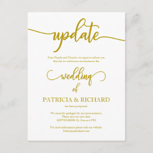 Cartão Postal Anúncio de Atualização da Data do Casamento Adiada