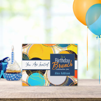 Cartão Postal Anúncio de Brunch de Aniversário Colorido e Retrô