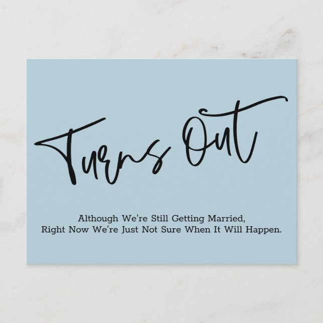 Cartão Postal Anúncio de casamento adiado de azul simples (Frente)