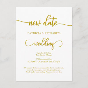 Cartão Postal Anúncio de Casamento Adiado Nova Data Dourado