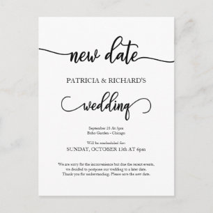Cartão Postal Anúncio de Casamento Adiado para Nova Data
