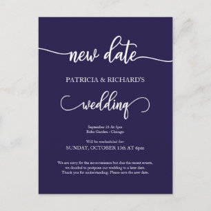 Cartão Postal Anúncio de Casamento Adiado para Nova Data Azul Ma