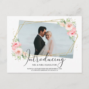 Cartão Postal Anúncio de Casamento às Pressas Floral Bege Elegan