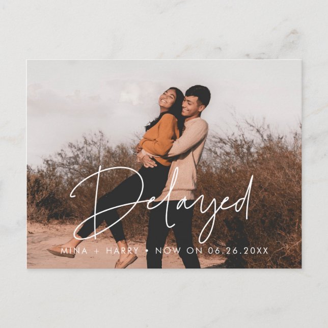 Cartão Postal Anúncio de casamento atrasado (Frente)