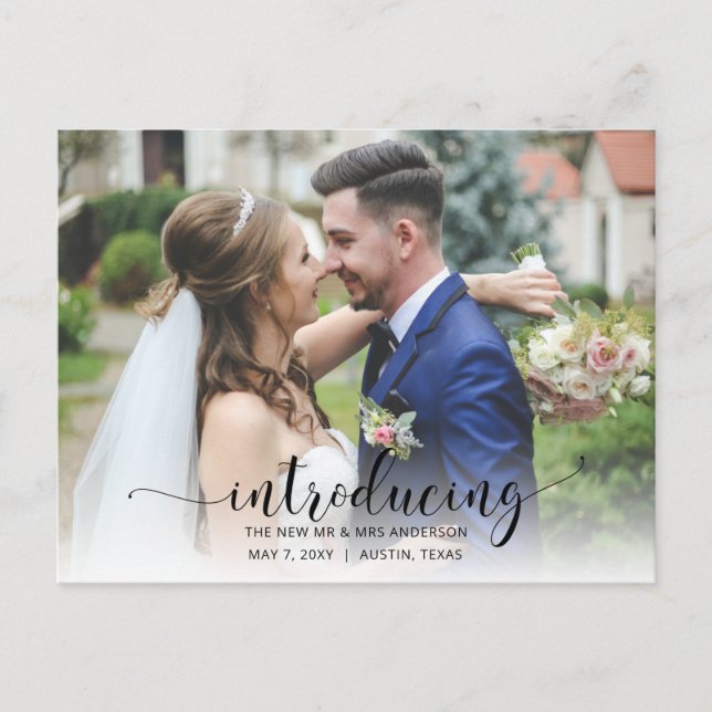Cartão Postal Anúncio de Casamento com Foto e Letra Simples e El (Frente)