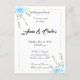Cartão Postal Anúncio de casamento da flor da Pansy Azul Elegant