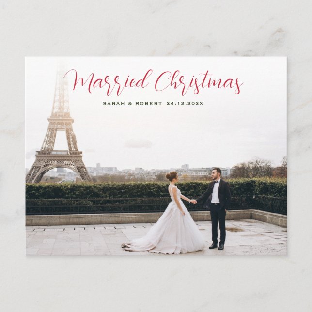 Cartão Postal anúncio de casamento de feriado de script vermelho (Frente)