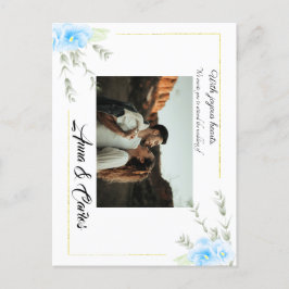 Cartão Postal Anúncio de casamento de flores Elegante Azul Pansy