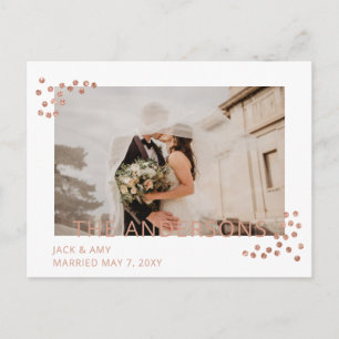 Cartão Postal Anúncio de Casamento de Foto de Confetti rosa Dour