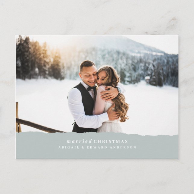 Cartão Postal Anúncio de casamento de papel rasgado no Natal cas (Frente)