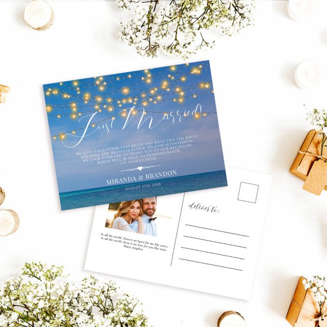 Cartão Postal Anúncio de casamento do Recem casados de praia tro (Criador carregado)