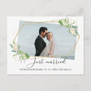 Cartão Postal Anúncio de Casamento Elegante com Vegetação para C