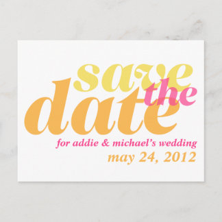 Cartão Postal Anúncio de casamento rosa laranja, save the date