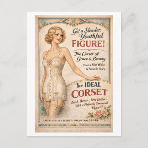 Cartão Postal Anúncio de Córset ao Estilo Vintage dos Anos 1930