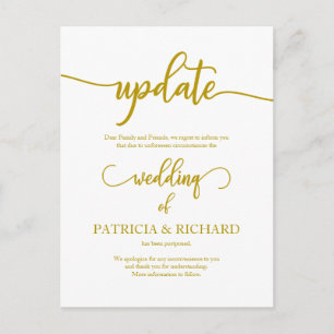 Cartão Postal Anúncio de Data de Casamento Adiada Elegante Doura