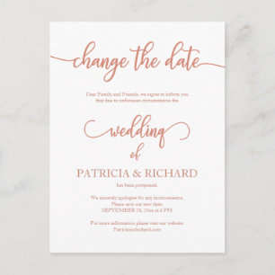 Cartão Postal Anúncio de Data de Casamento Adiada em Rose Gold