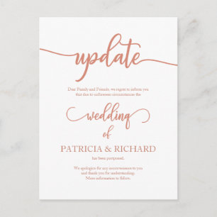 Cartão Postal Anúncio de Data de Casamento Adiada em Rose Gold