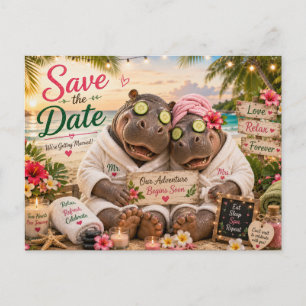 Cartão Postal Anúncio de Data de Casamento de Hipopótamos no Spa