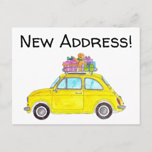 Cartão Postal Anúncio de Endereço Amarelo Retro Fiat 500