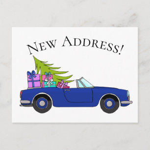 Cartão Postal Anúncio de Endereço Carro Azul com Presentes de Na