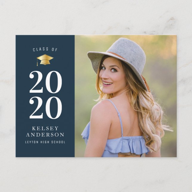 Cartão Postal anúncio de formando azul único (Frente)