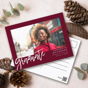 Cartão Postal Anúncio de Formando de Foto Simples 2022 Burgundy