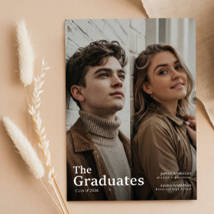 Cartão Postal Anúncio de Formatura com Foto de Gêmeos com Dobrad