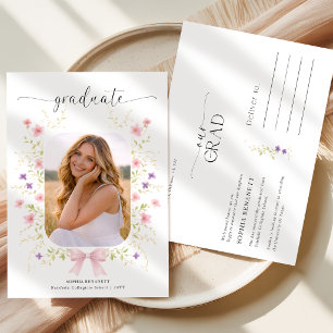Cartão Postal Anúncio de Formatura com Laço Rosa Moderno em Foto