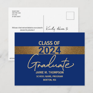 Cartão Postal Anúncio de formatura da turma de 2024 da Blue Gold