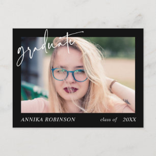 Cartão Postal anúncio de formatura em Black com fonte moderna