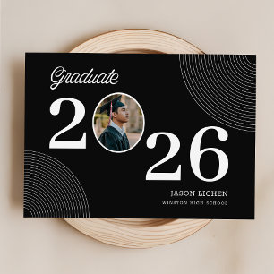 Cartão Postal Anúncio de Formatura em Preto e Branco com Foto