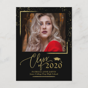 Cartão Postal Anúncio de Formatura em Script Chic Festivo Brilho