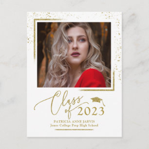 Cartão Postal Anúncio de Formatura em Script Chic Festivo Brilho