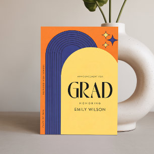 Cartão Postal Anúncio de Formatura Simples Grad Script Retro