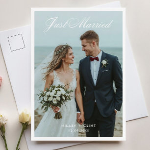Cartão Postal Anúncio de Foto de Casamento Elegante do recem cas
