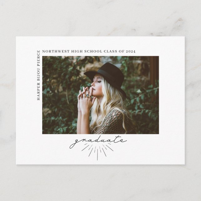 Cartão Postal Anúncio de Foto Horizontal de Graduação de Script  (Frente)