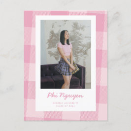 Cartão Postal Anúncio de gradação plana de Formando rosa Xadrez