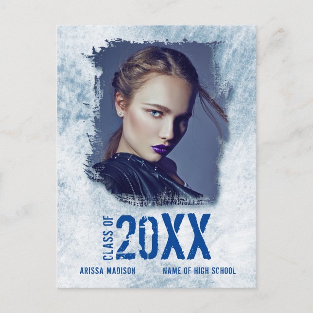 Cartão Postal Anúncio de Graduação Azul de Foto Grunge Moderna L (Frente)