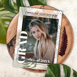 Cartão Postal Anúncio de Graduação Botânico Floral Boho