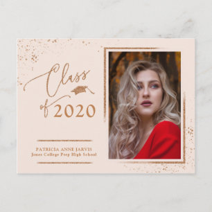 Cartão Postal Anúncio de Graduação Chic Festivo Brilho Rosa Dour