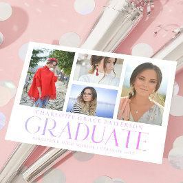 Cartão Postal Anúncio de Graduação com Colagem de Fotos Roxas