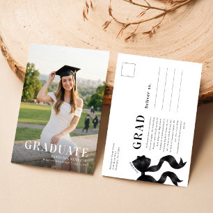 Cartão Postal Anúncio de Graduação com Foto de Laço Preto Elegan