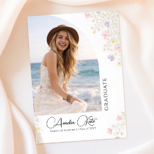 Cartão Postal Anúncio de Graduação com Laço Rosa de Flor Silvest