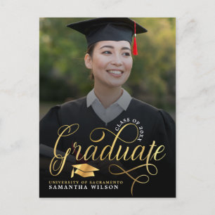 Cartão Postal Anúncio de Graduação de Fotos de Script Dourado Mo