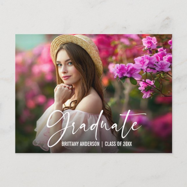 Cartão Postal Anúncio de Graduação de Script de Caneta de Tinta  (Frente)