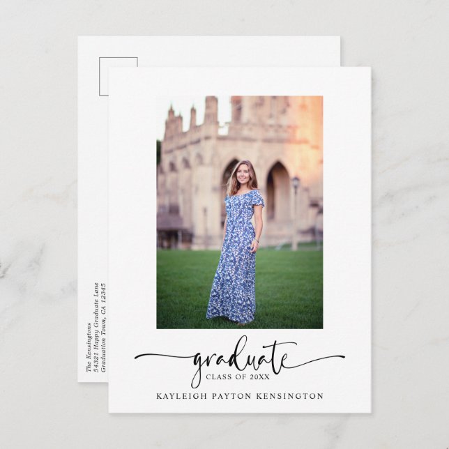 Cartão Postal Anúncio de Graduação de Script Elegante Moderno (Frente/Verso)