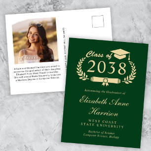Cartão Postal Anúncio de Graduação Dourada Verde de Foto Elegant