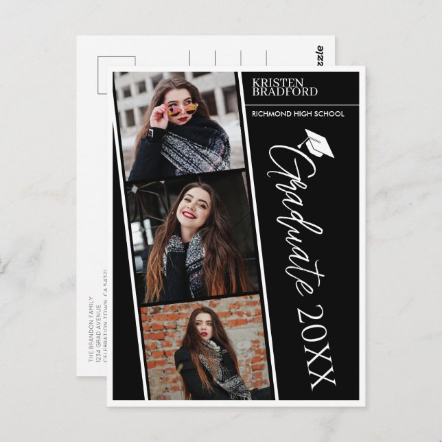 Cartão Postal Anúncio de Graduação em Fita Moderna Strips em Pre (Frente/Verso)