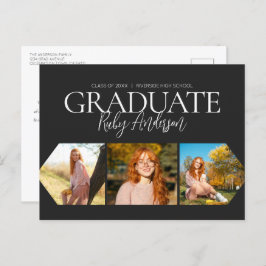 Cartão Postal Anúncio de Graduação em Preto com Foto Simples 3
